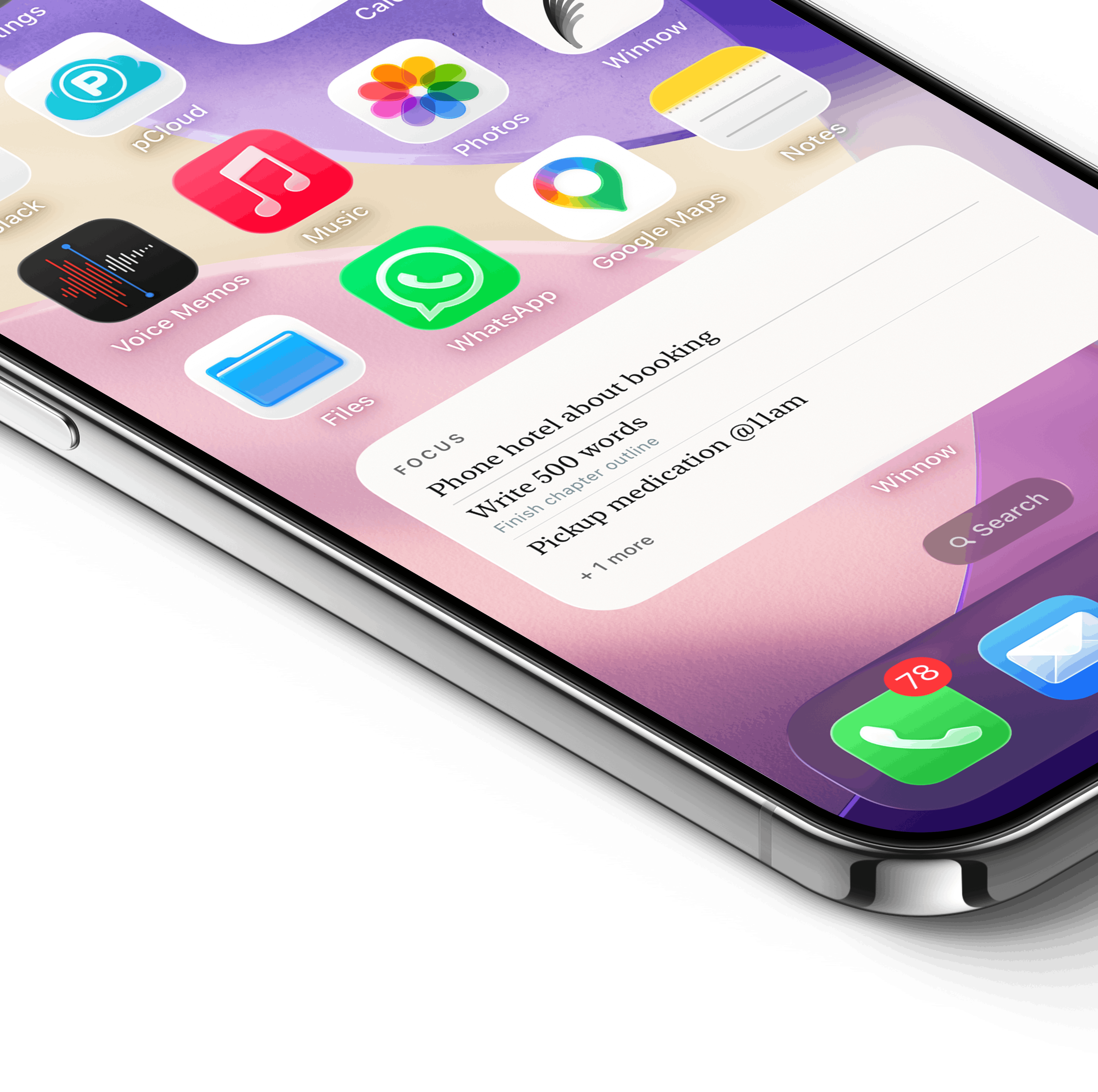 Winnow widget on iPhone home screen